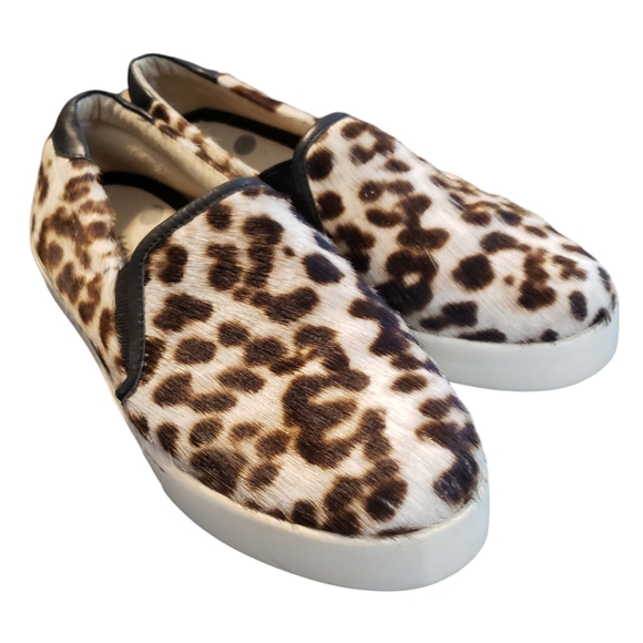 Boden Womens 7 Calf Fur Snow Leopard Slip On Trainer Sneaker Shoe Brown White - Picture 8 of 10